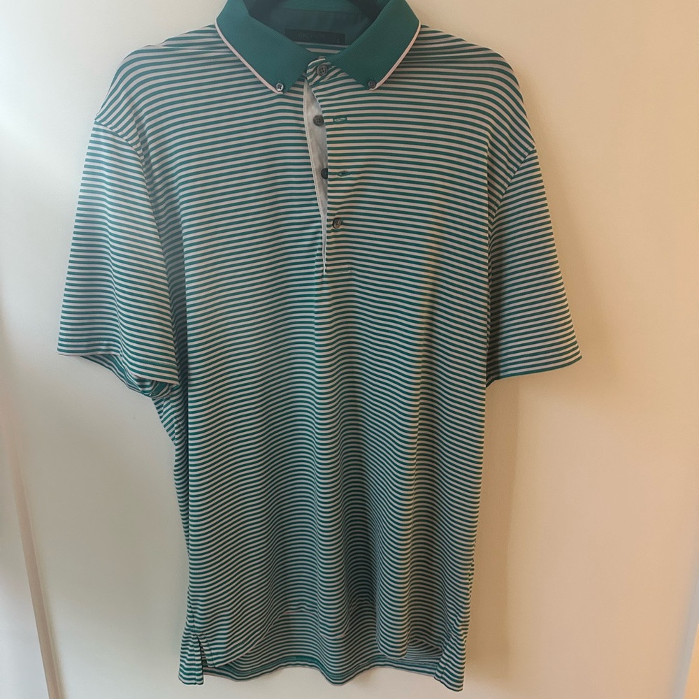 Greyson Green and White Striped Polo Shirt